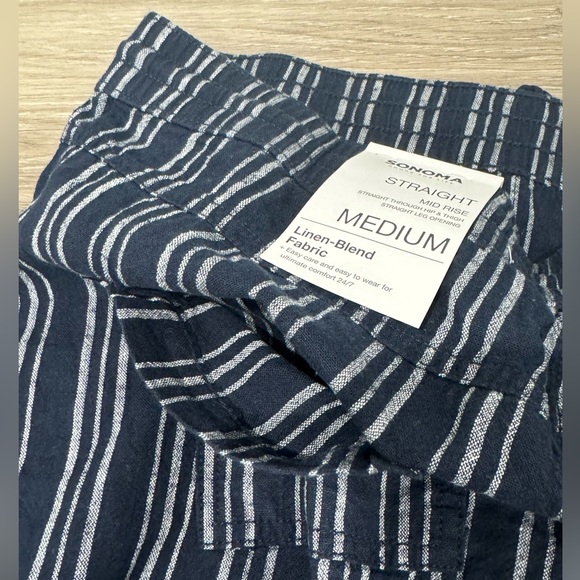 Sonoma Navy & Silver Striped Straight Leg Mid Rise Pants Size M New With Tags - Picture 12 of 16